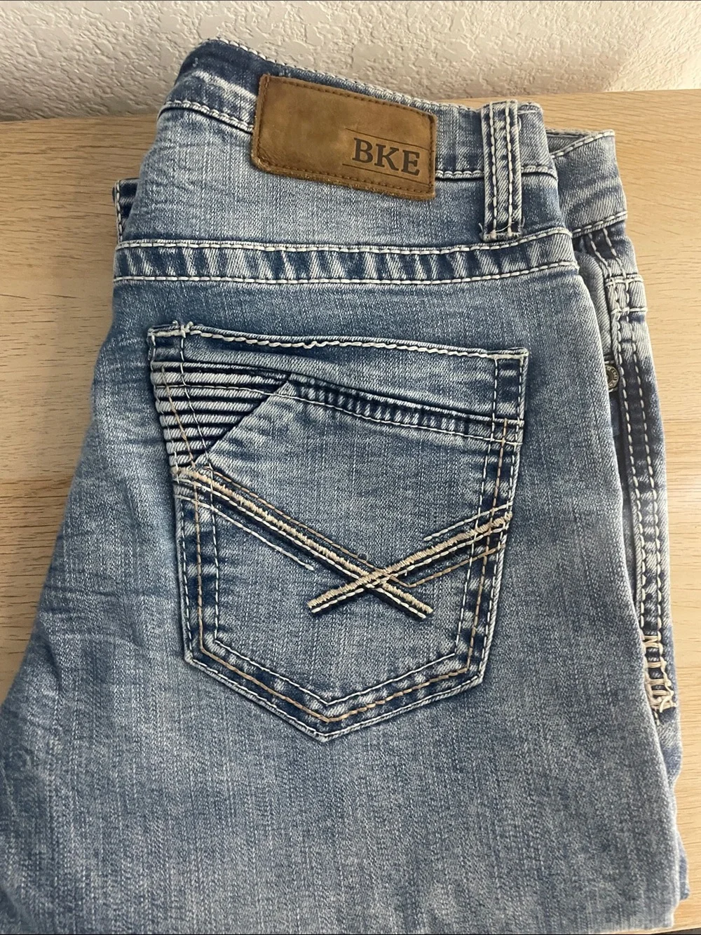 BKE Light Blue Denim Jeans with Contrast Pocket Stitching